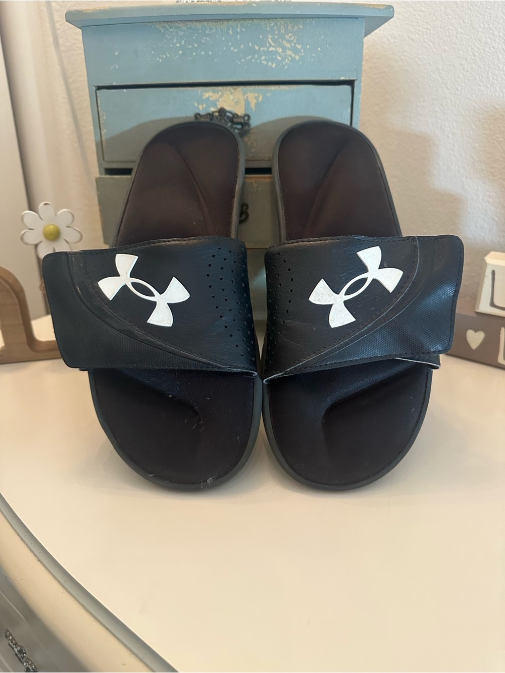 Under Armour Black Slide Sandals with White Logo